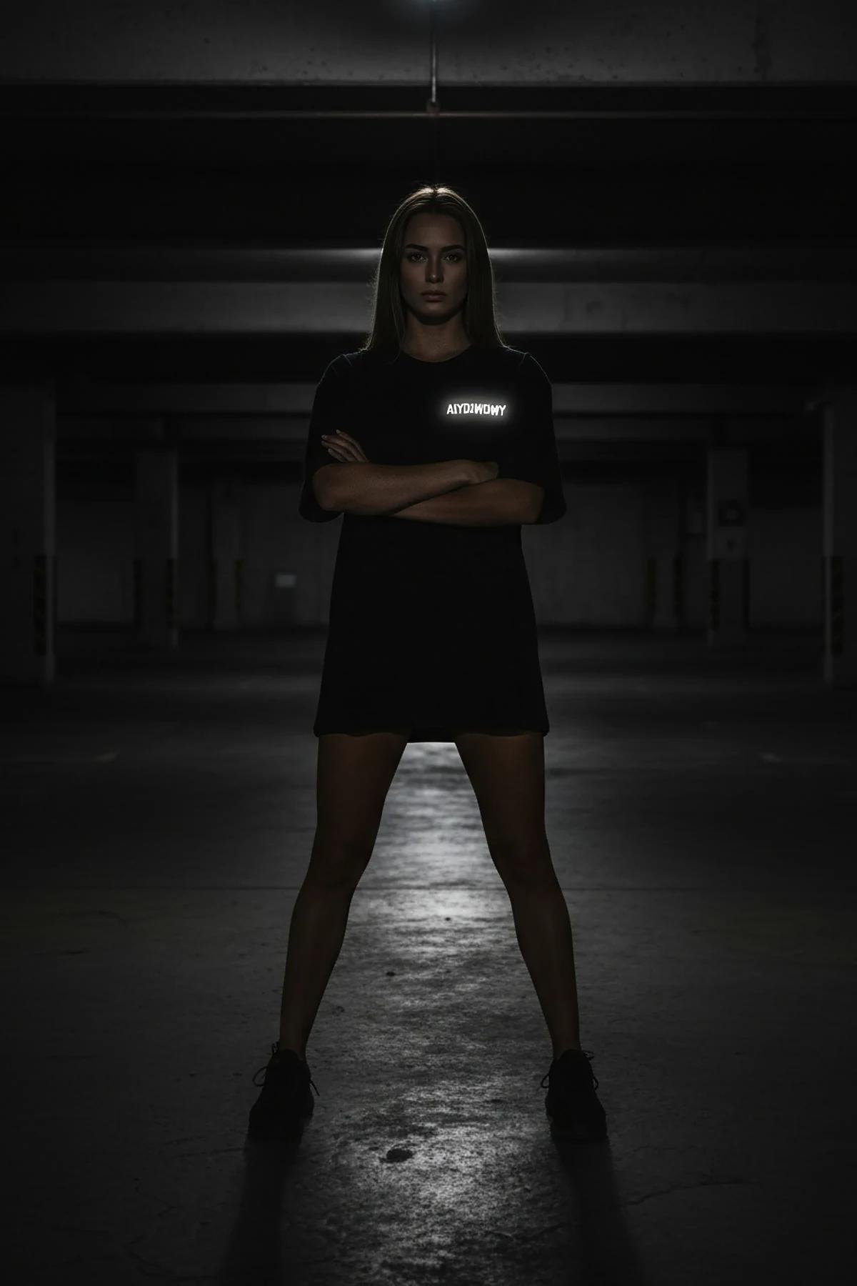 Oversized Reflective Graphic T-Shirt Black with White Text Streetwear Style
