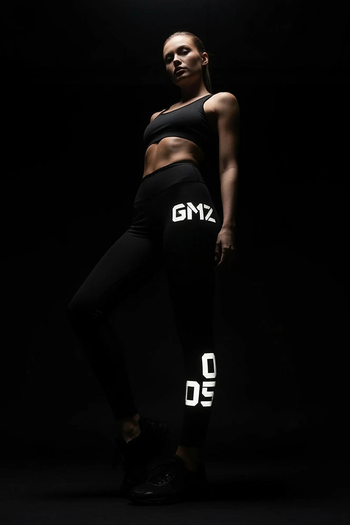 Black Reflective High-Waist Performance Leggings with GMZ Logo