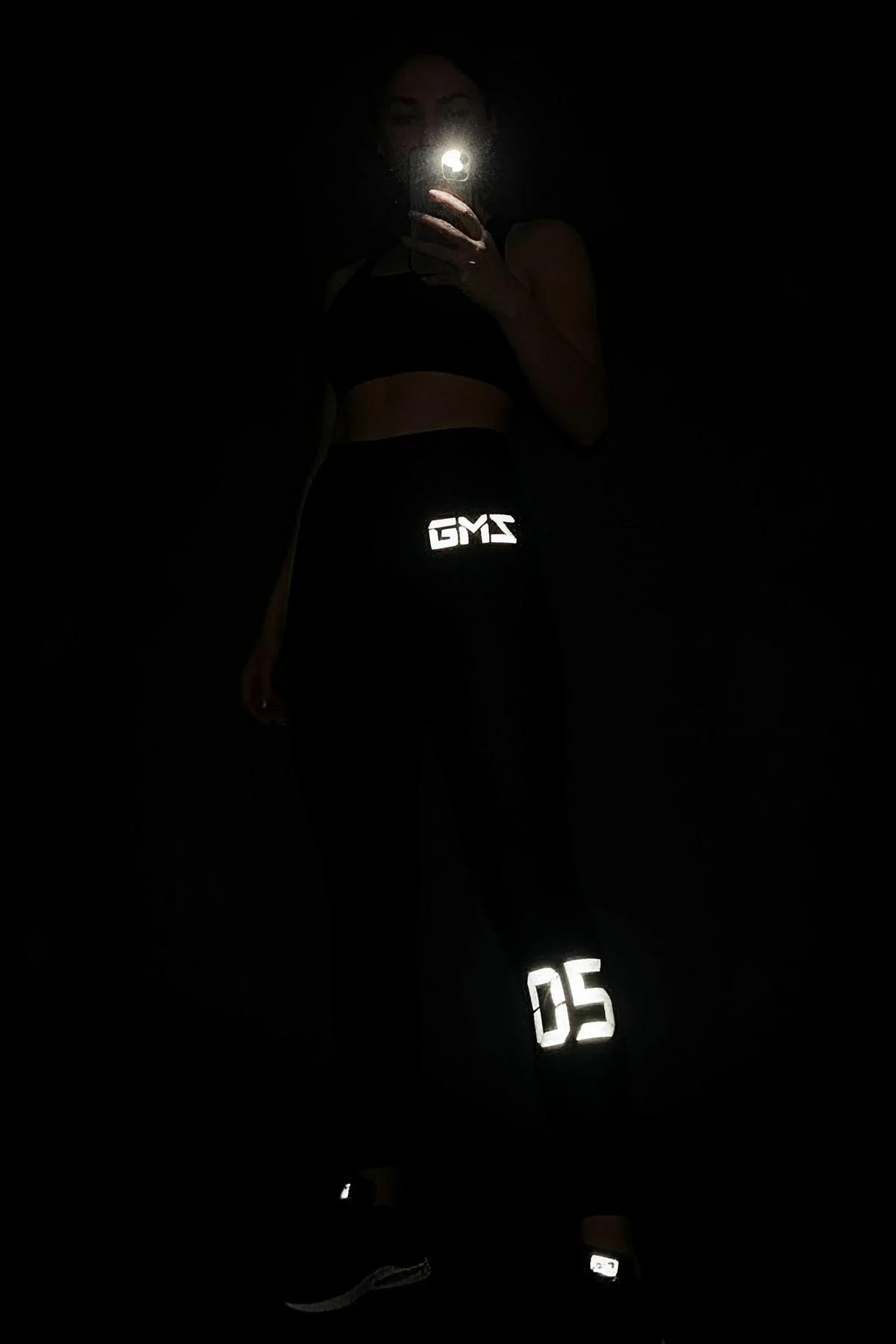 Black Reflective High-Waist Performance Leggings with GMZ Logo