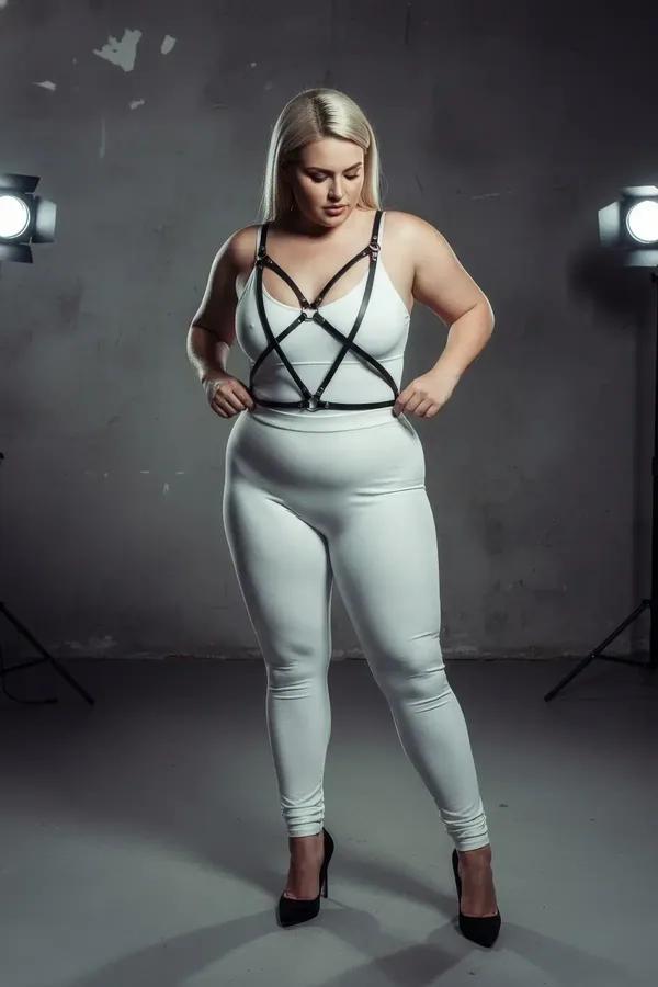 Büyük Beden Siyah Kadın Harness Takım Deri Çapraz Askılı Kombin Aksesuarı - APFT181