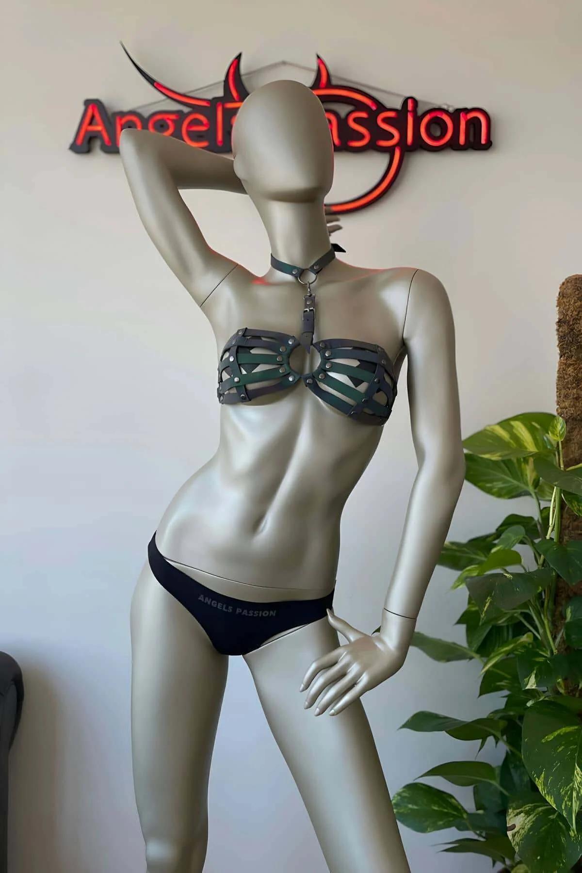 Reflektörlü Harness Sütyen Geometrik Kesim Askılı