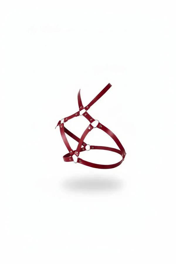 Kırmızı Suni Deri Göğüs Harness O-Ring Detaylı