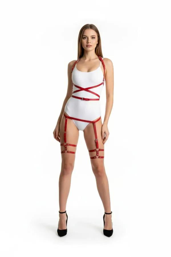 Kırmızı Harness Takım Çapraz Bantlı Ayarlanabilir Vücut Seti - APFT274
