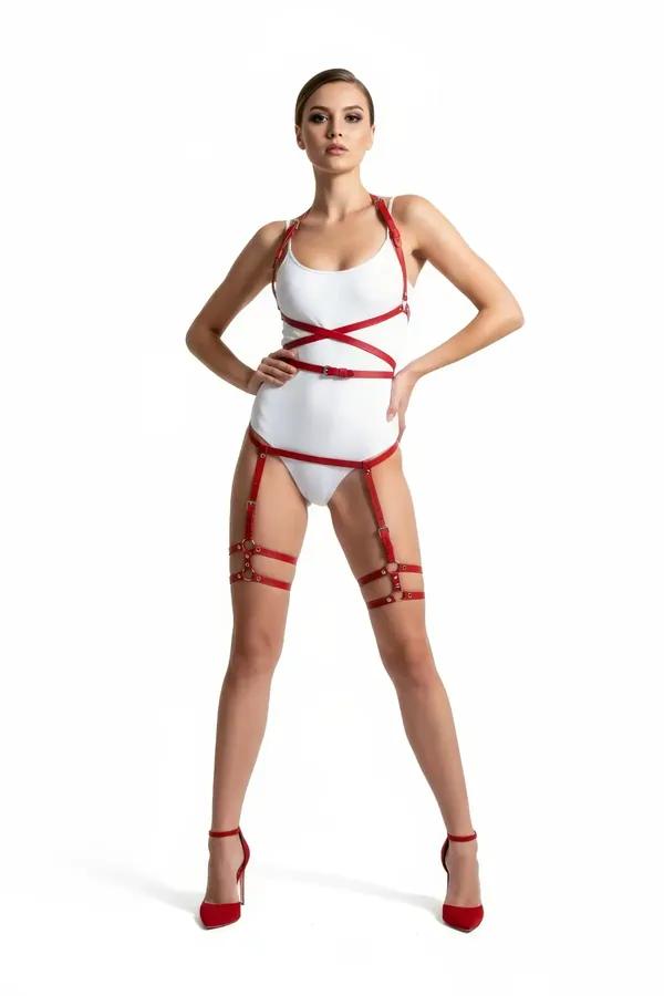 Kırmızı Harness Takım Çapraz Bantlı Ayarlanabilir Vücut Seti - APFT274