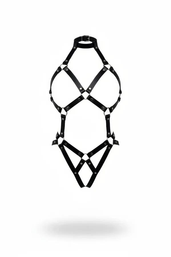Siyah Body Harness Suni Deri Tam Vücut Çapraz Halkalı - APFT514