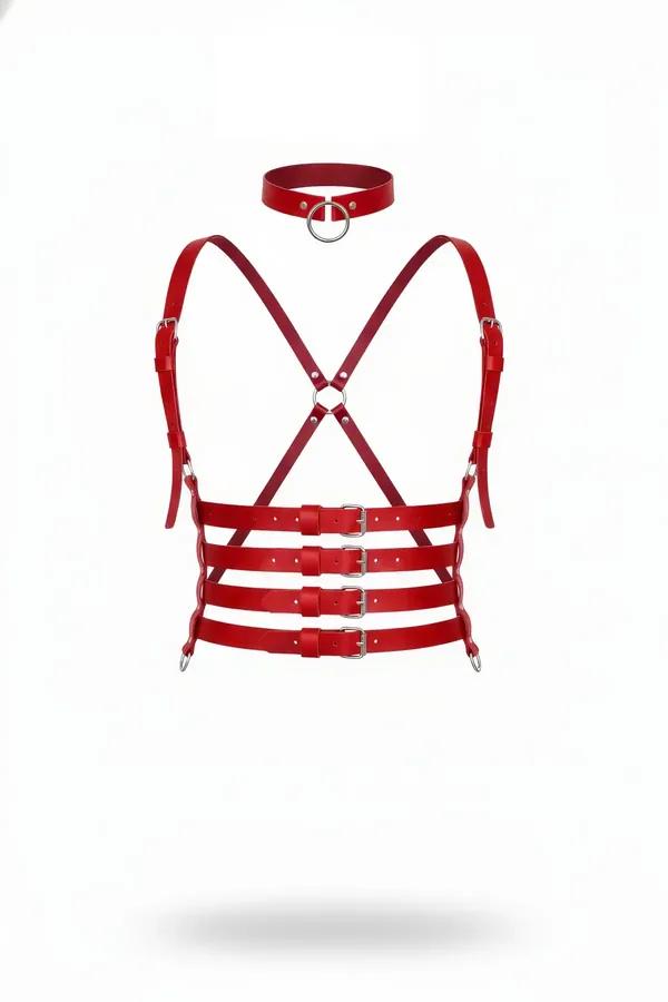 Kırmızı Kadın Kemer Çapraz Detaylı Çok Tokalı Harness - APFT609