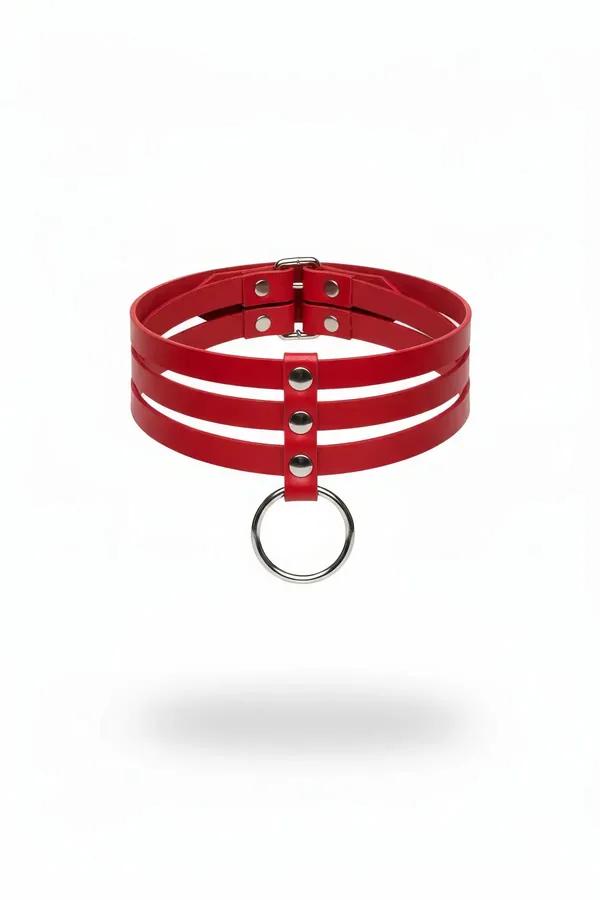 Kırmızı Choker Üç Sıralı Metal Halka Detaylı - APFT777