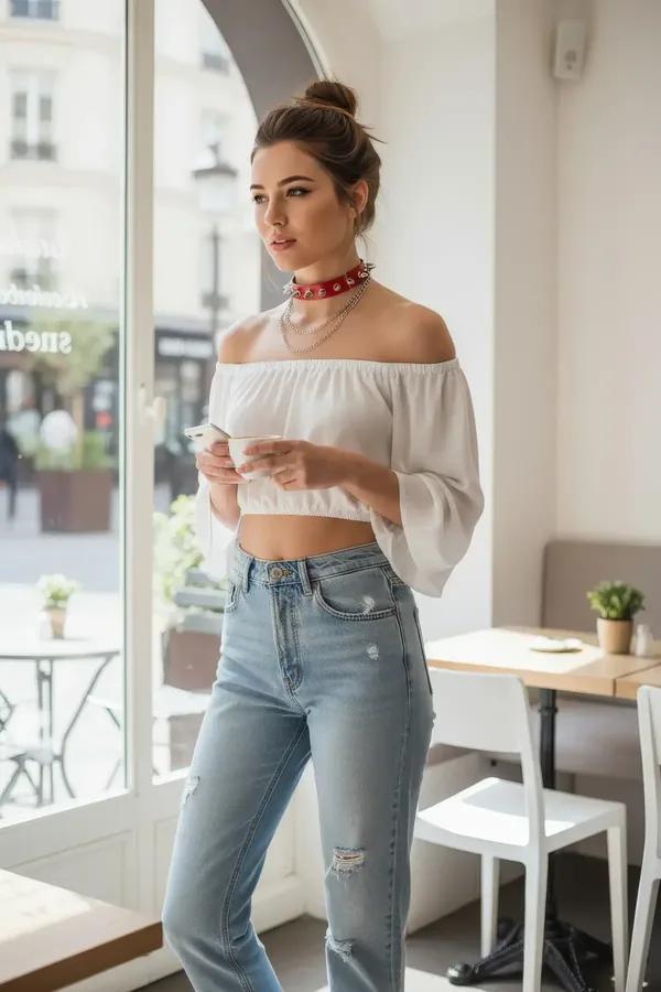 Kırmızı Choker Zımbalı Deri Boyunluk - APFT975