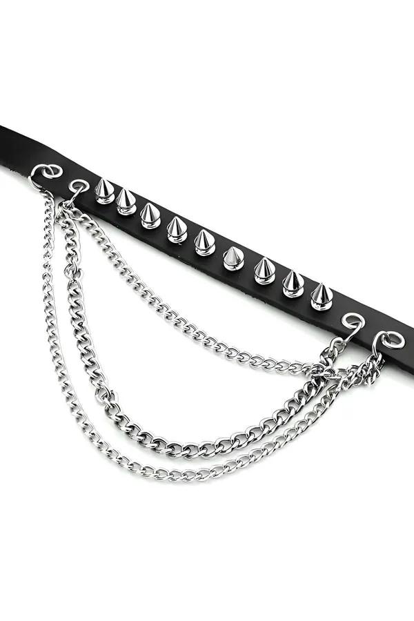 Çivi Detaylı Deri Choker, Çivili ve Zincirli Tasma - APFT975