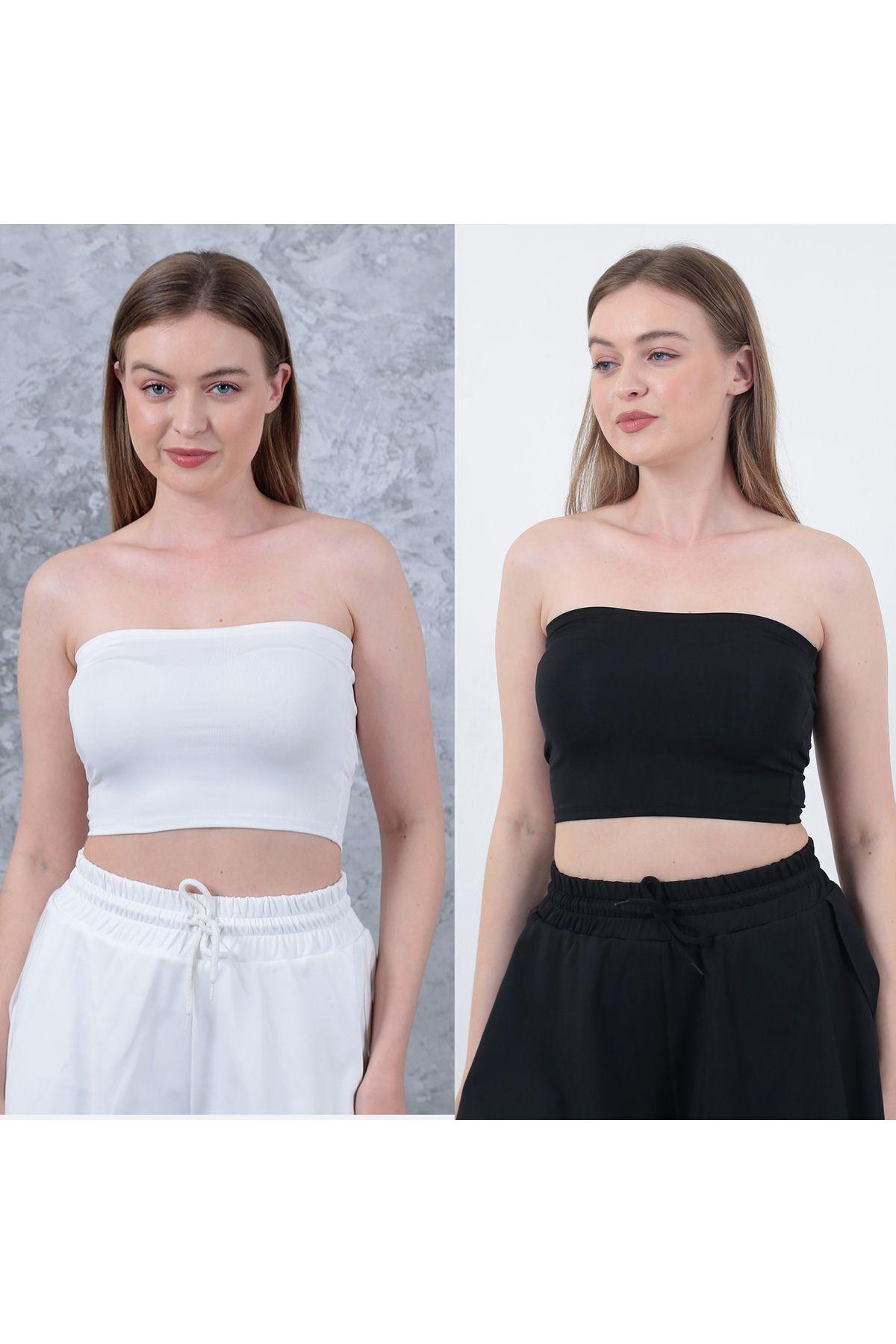 Seamless Cropped Tube Top Black and White Duo Pack