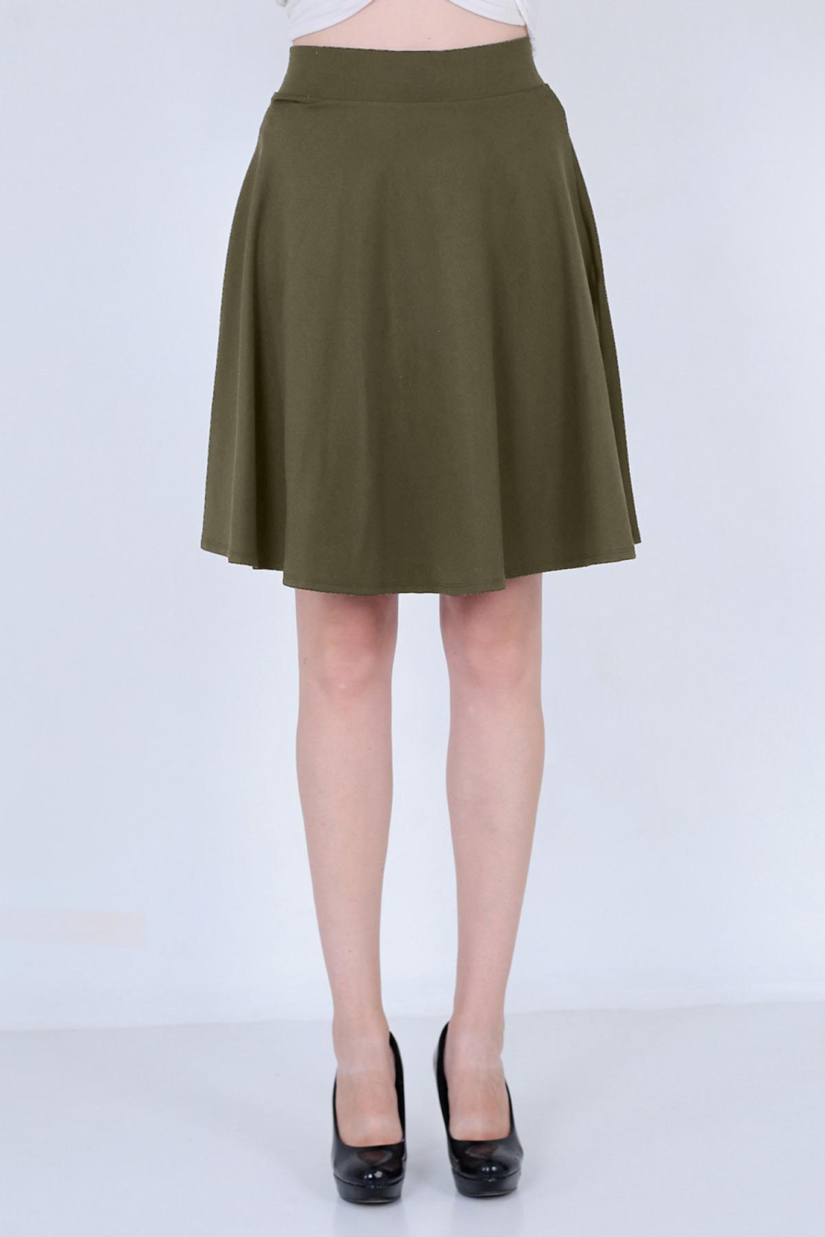 Olive Green Skater Skirt Jersey Knit A-Line Flared Silhouette