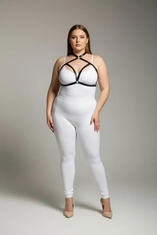 Büyük Beden Siyah Kadın Lastik Harness Takım Çapraz Askılı Sütyen Aksesuarı - APFT100