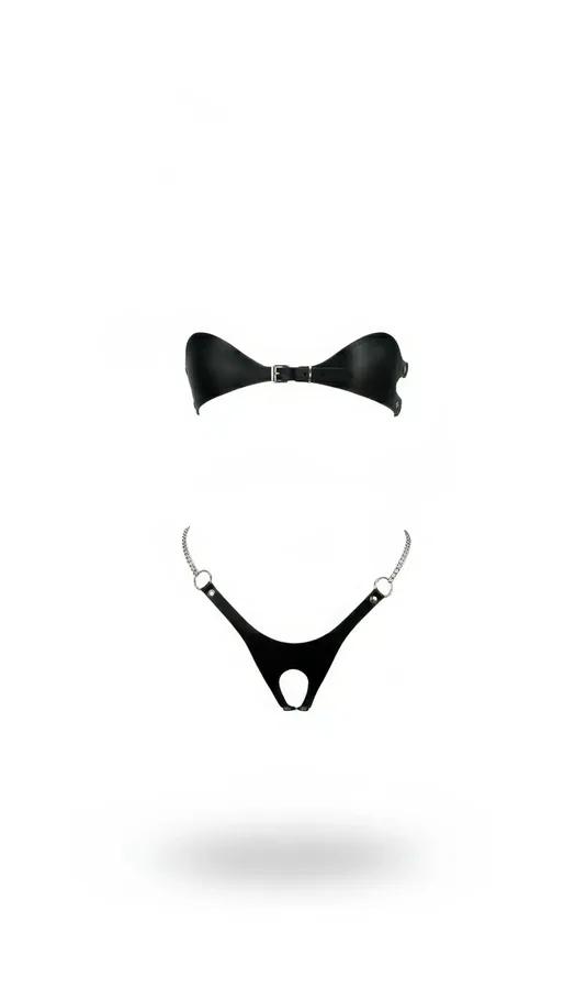 Siyah Harness Takım Suni Deri Zincir Detaylı Bralet Alt Takımı - APFT1234