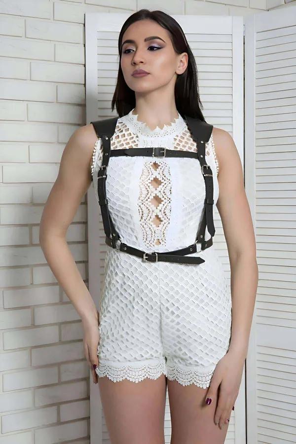 Arkası Çapraz Göğüs Detaylı Ayarlanabilir Vücut Kemer Harness - APFT1269