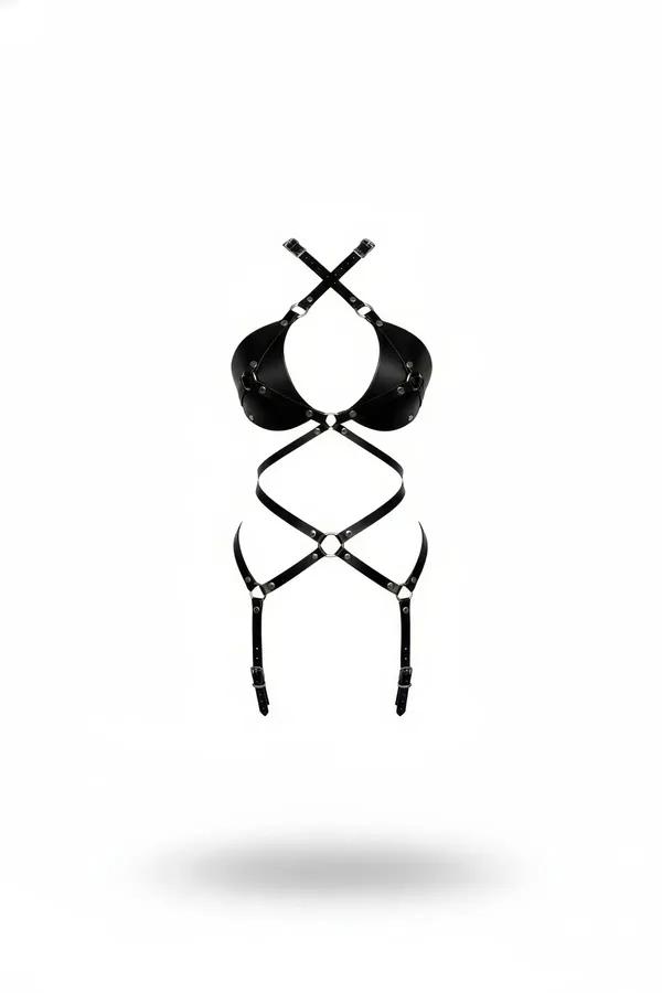 Çapraz Bağlamalı Siyah Faux Leather Body Harness