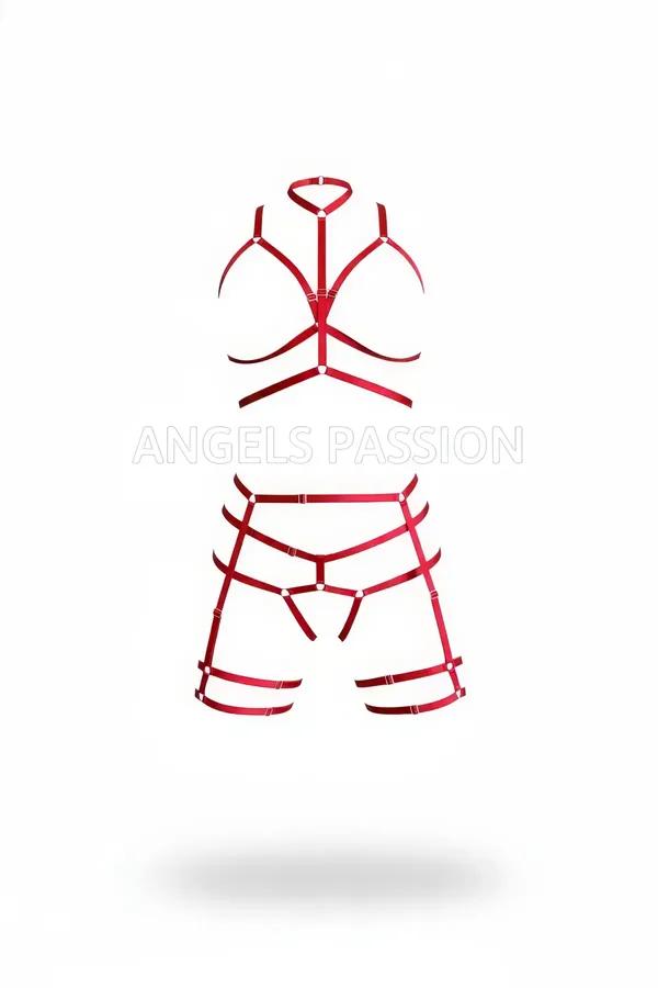 Kırmızı Harness Takım Yüksek Boyunlu Metal Halka Detaylı - APFT142