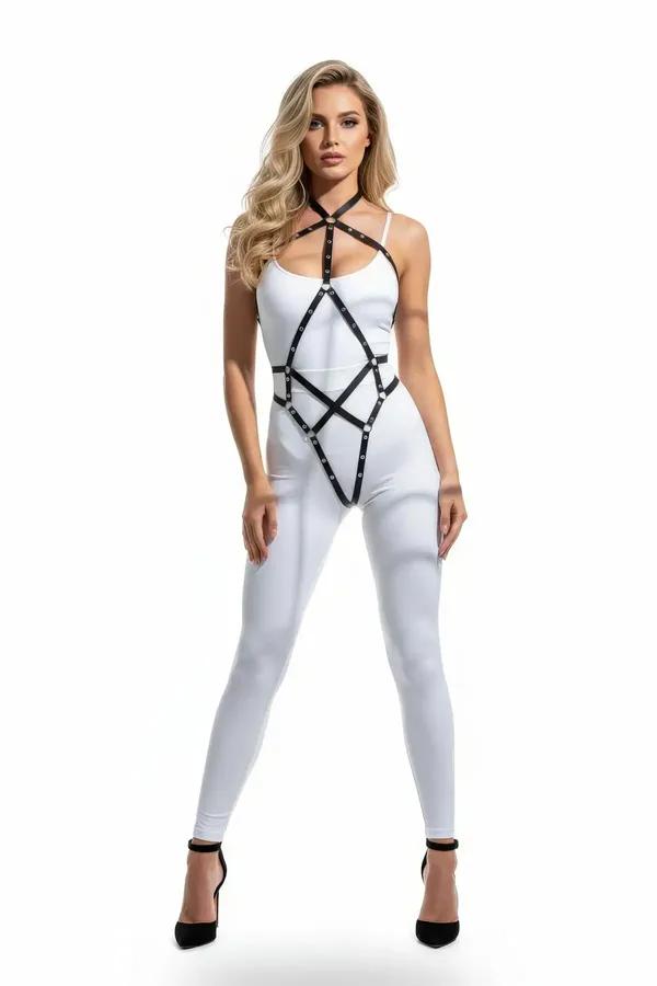 Siyah Body Harness Deri Çapraz Tokalı Detaylı - APFT295