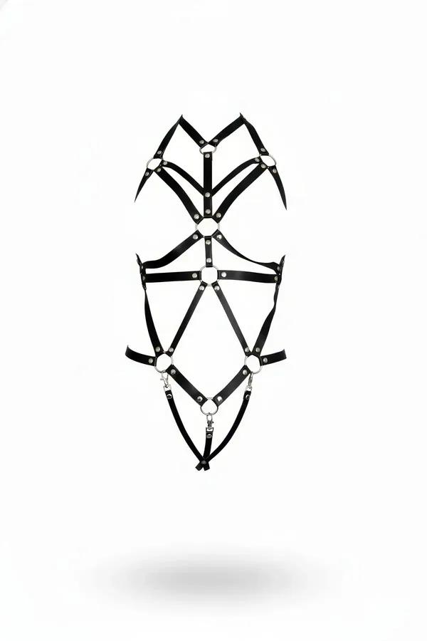 Siyah Body Harness Suni Deri Metal Halka Detaylı - APFT316