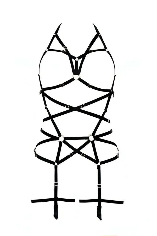 Siyah Body Harness Ayarlanabilir Çapraz Bantlı Vücut Aksesuarı - APFT348