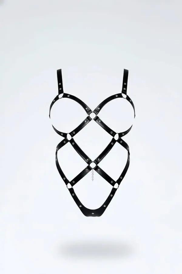 Çapraz Düzlemli Siyah Faux Leather Body Harness