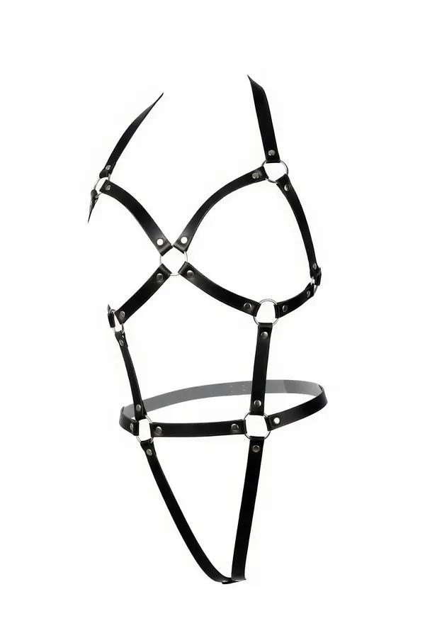 Siyah Suni Deri Çapraz Detaylı Vücut Harness