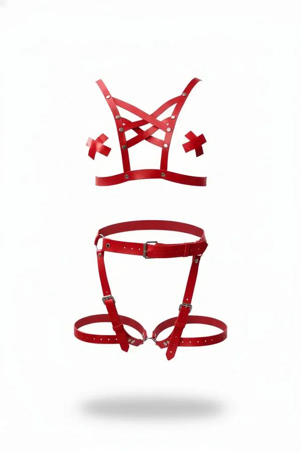 Kırmızı Harness Takım Zımbalı Çapraz Bant Detaylı - APFT866
