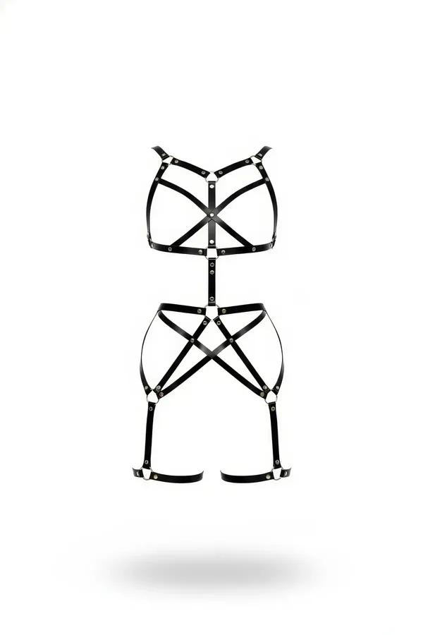 Siyah Faux Leather Tam Vücut Çapraz Bağlamalı Body Harness