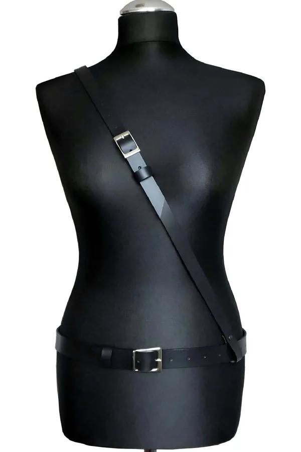 Siyah Ayarlanabilir Çapraz Omuz ve Bel Harness Kemer