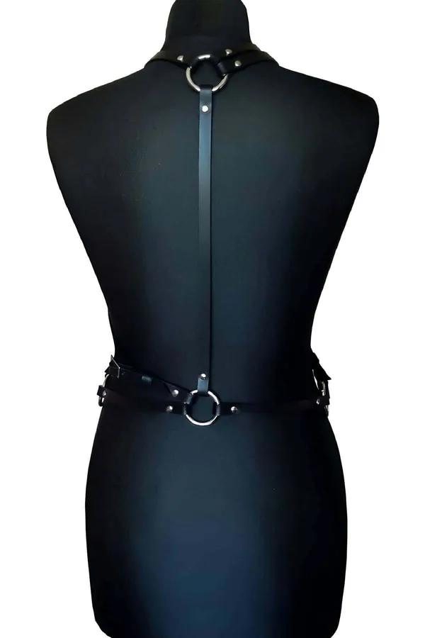 Çapraz Bant Detaylı Siyah Suni Deri Beden Harness