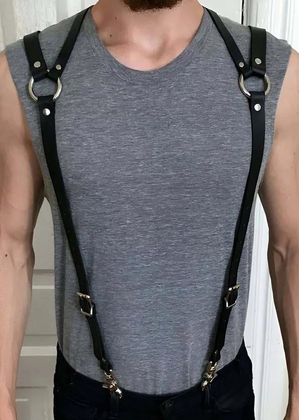 Suni Deri Çapraz O-Halka Detaylı Erkek Harness