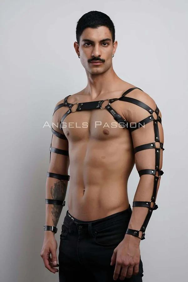Erkek Deri Kol ve Göğüs Harness, Deri Fantazi Giyim - APFTM166