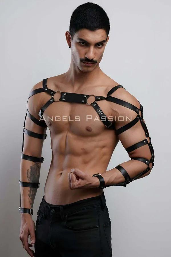 Erkek Deri Kol ve Göğüs Harness, Deri Fantazi Giyim - APFTM166