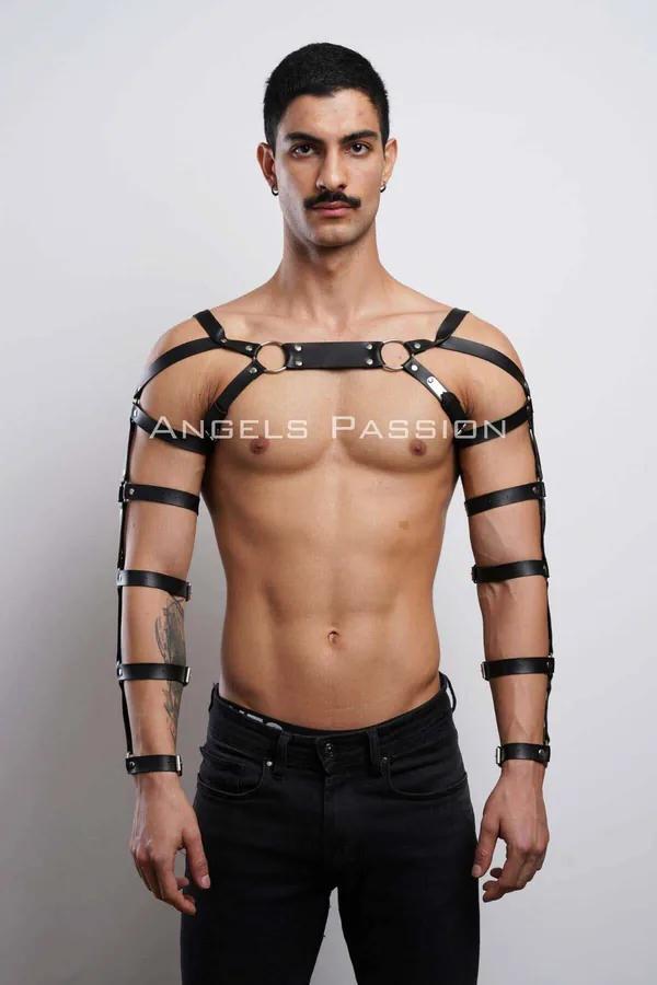 Suni Deri Erkek Göğüs ve Kol Harness Takımı Ayarlanabilir