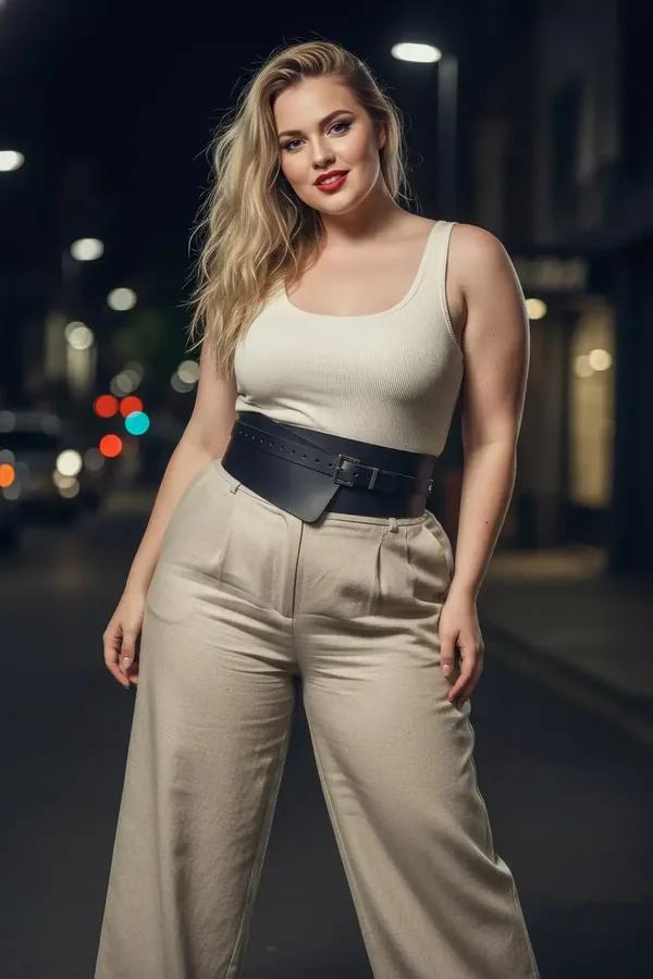 black faux leather wide corset belt with silver rectangular buckle worn at natural waist over pleated skirt