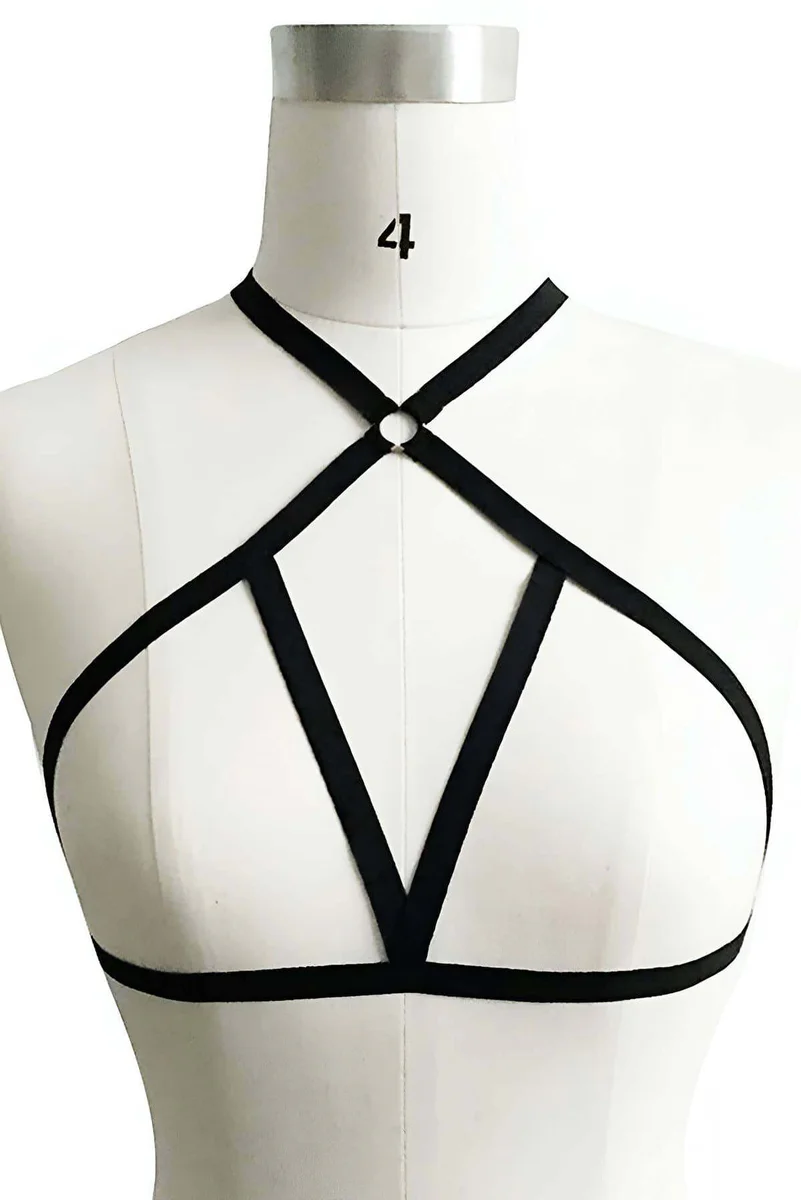 Black Strappy Chest Harness Front View with