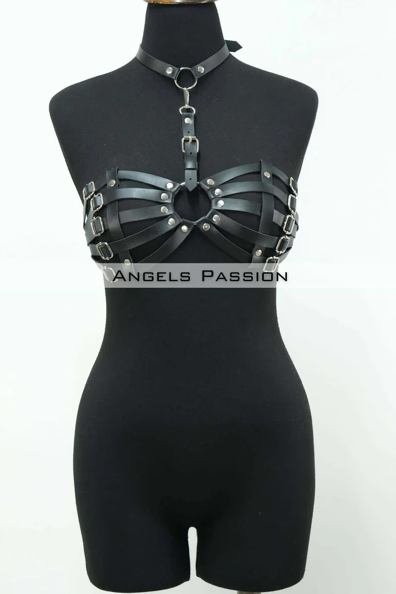 Festival black caged harness bra with choker