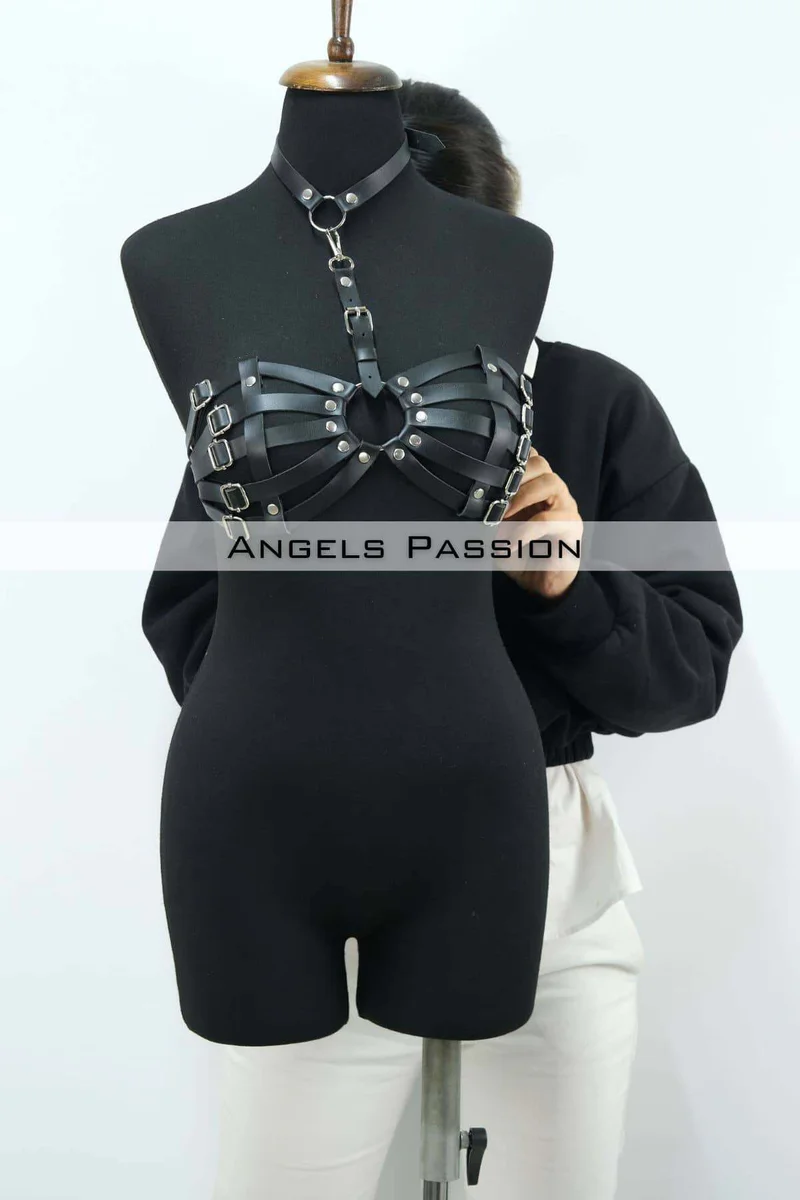 Black festival harness lingerie set with adjustable straps