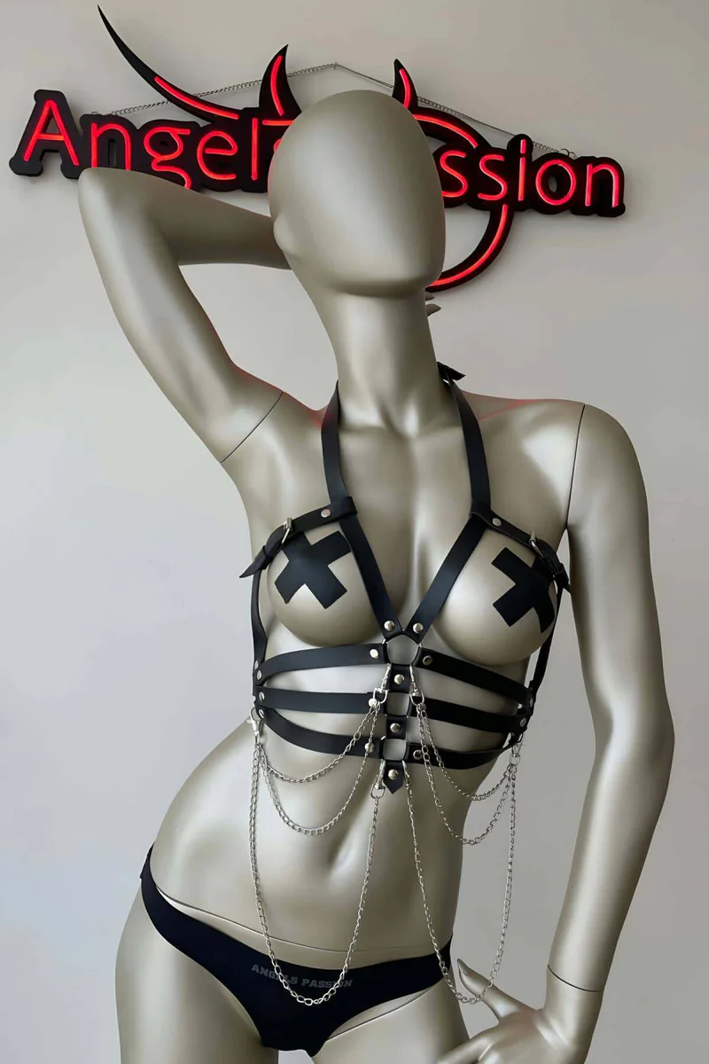 Strappy Vegan Leather Harness Black L