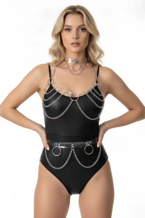 Clear PVC Chain Body Harness Set with Silver O-Rings and Draping Chains