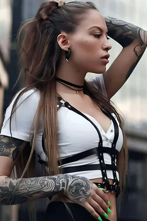 Black Faux Leather Chest Harness Multi-Strap Triangle Design Adjustable