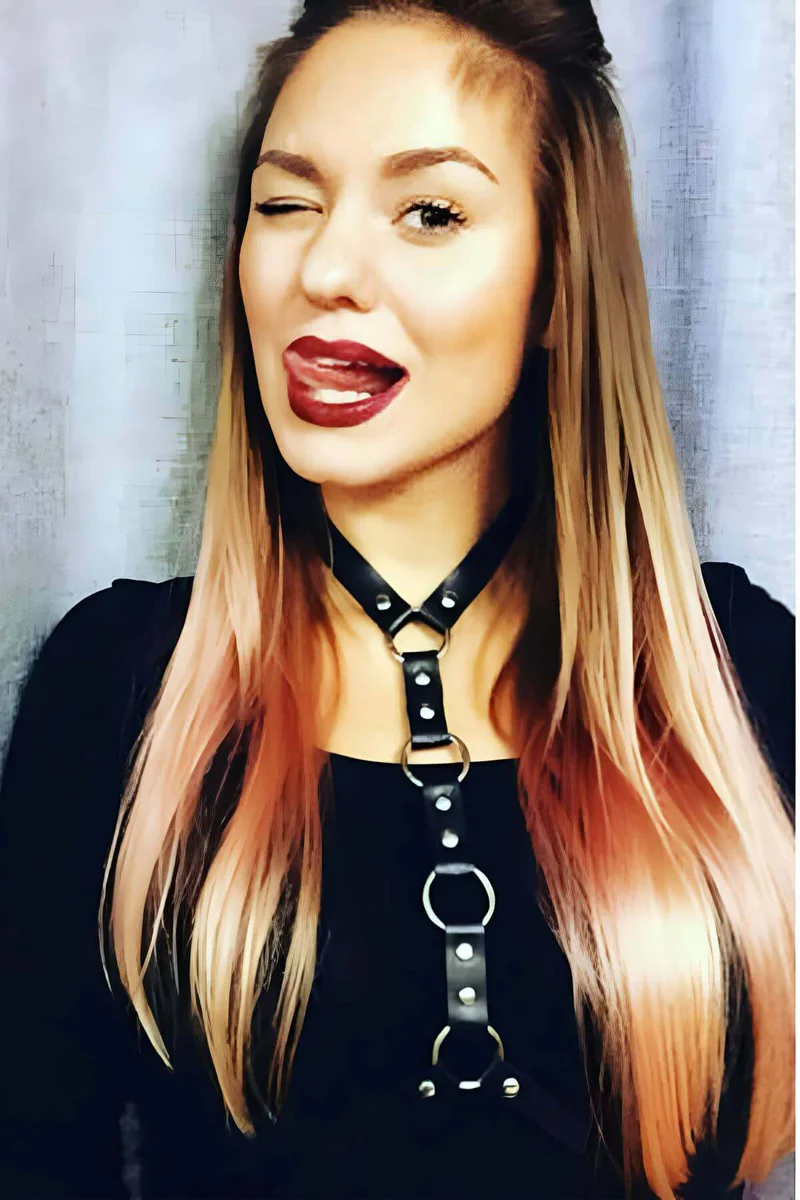 Siyah Faux Leather Göğüs Harness Kadın Ayarlanabilir O-Ring