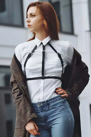 Black Faux Leather Adjustable Strappy Chest Harness