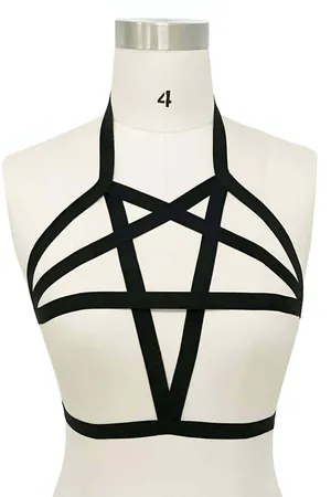Black strappy star body harness front view