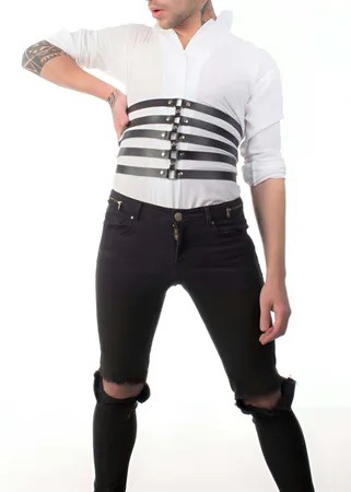 Black Faux Leather Corset Belt Harness Five Straps Waist Accessory