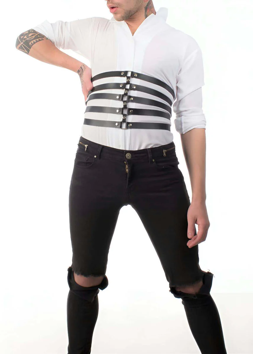 Black Faux Leather Corset Belt Harness Five Straps Waist Accessory
