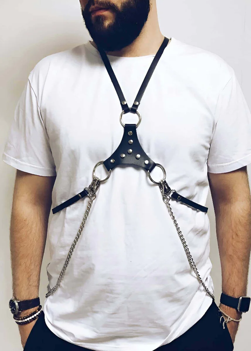 Vegan Leather Chest Harness Black Body Strap with