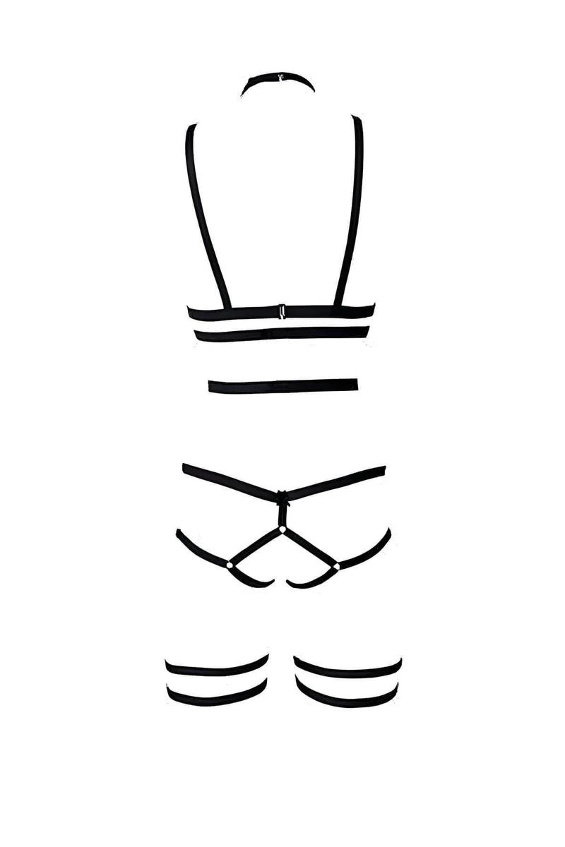 Harness lingerie set black, back view