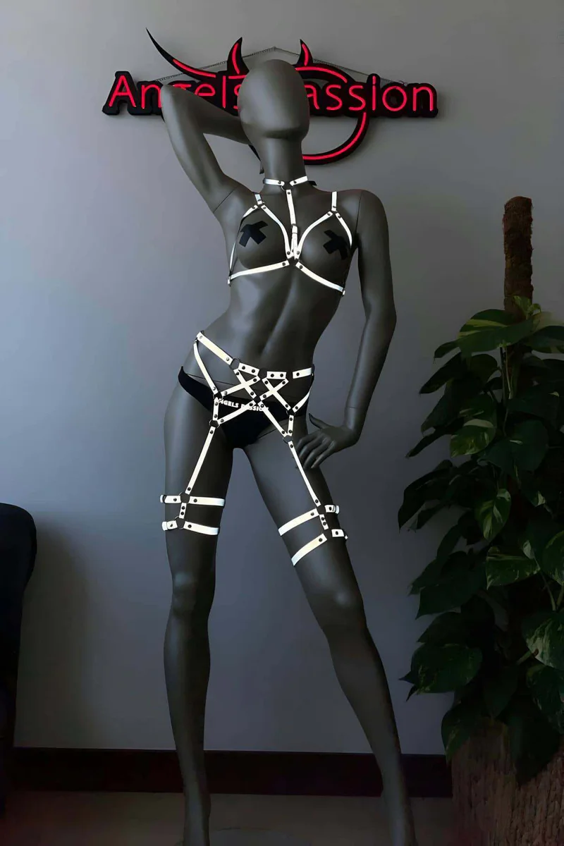 Reflective Harness Side Profile Glow Strips Under Black Background