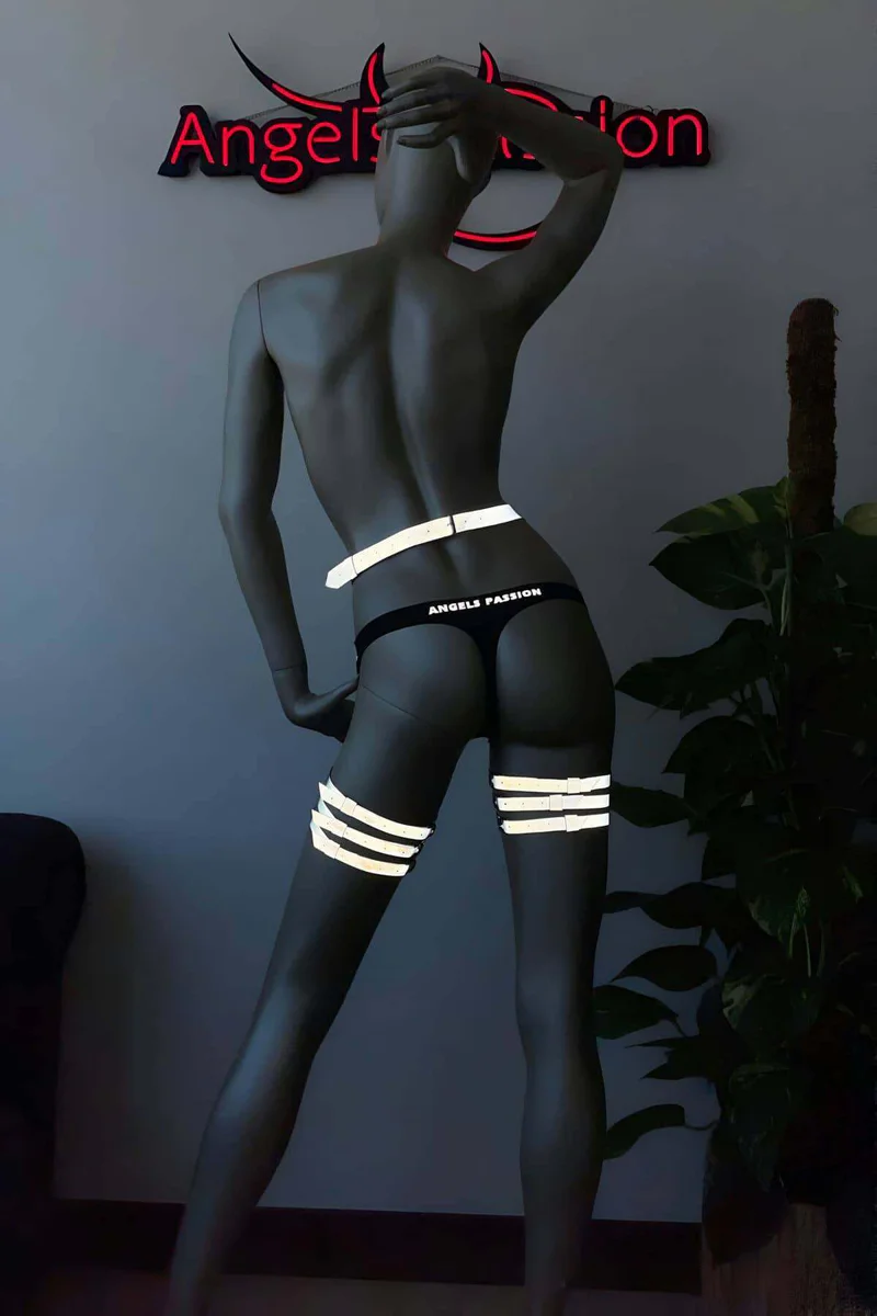 Festival Leg Harness White Glow Style Detail on Mannequin