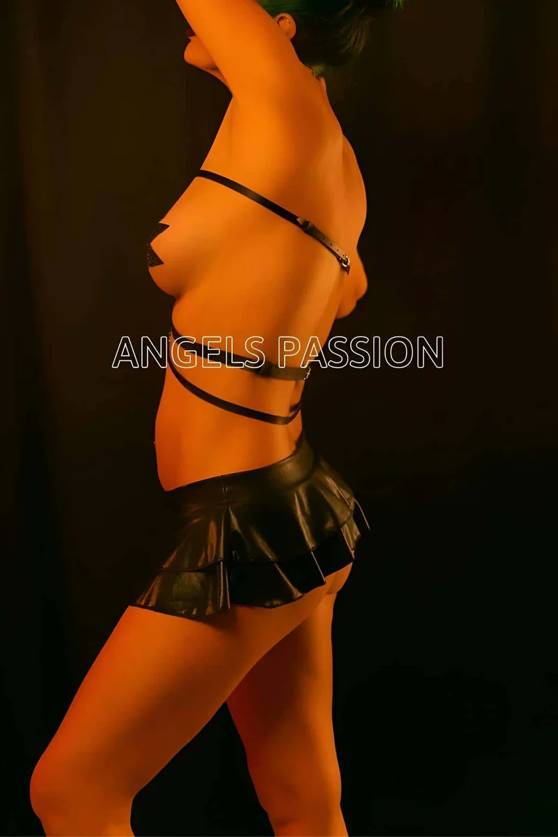 Adjustable Waist Strap on Black Faux Leather Harness with O-Ring details